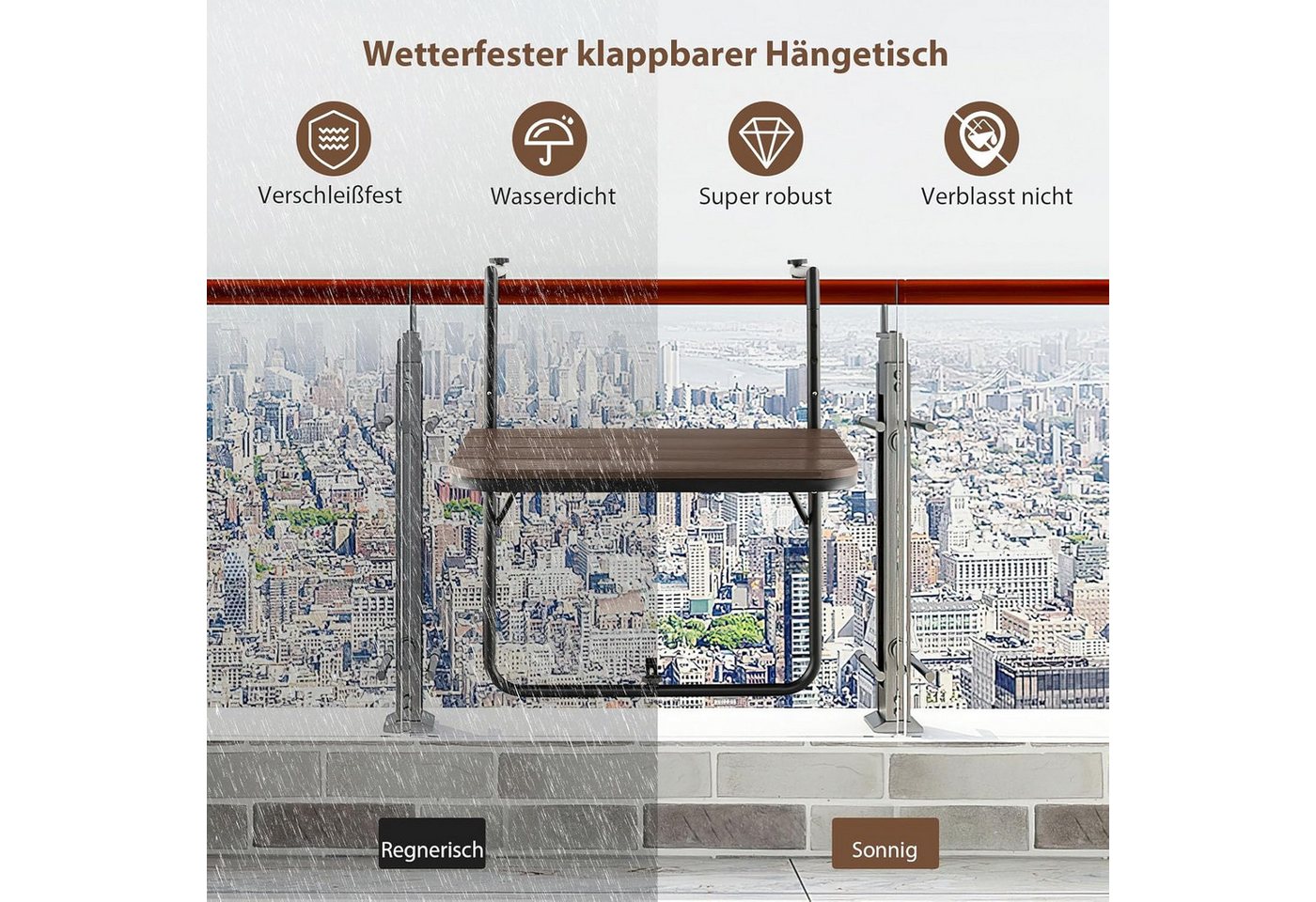 KOMFOTTEU Balkonhängetisch Klapptisch, in 3 Stufen höhenverstellbar – Bild 4 von 5