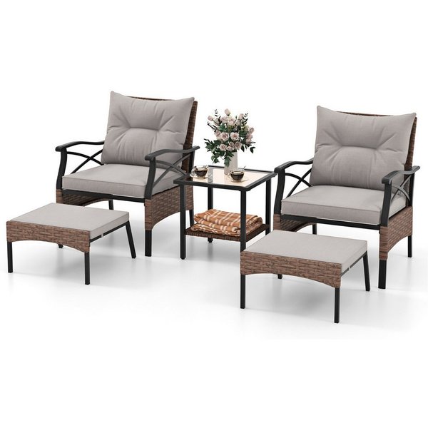 KOMFOTTEU Balkonset Gartenmöbel Sitzgruppe, (Set, 5-tlg), mit weichen Sitz- & Rückenkissen