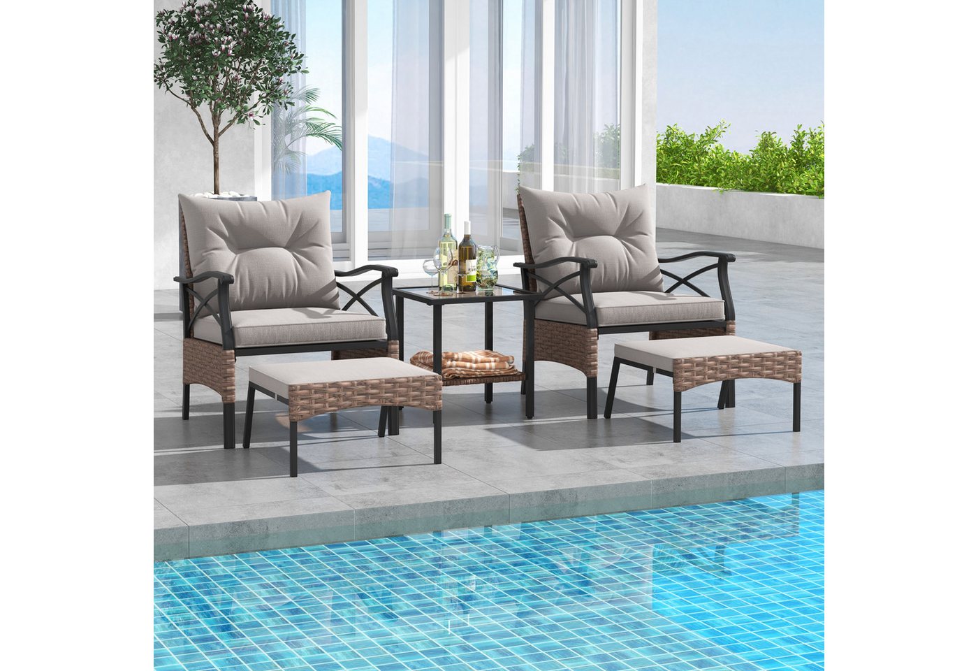 KOMFOTTEU Balkonset Gartenmöbel Sitzgruppe, (Set, 5-tlg), mit weichen Sitz- & Rückenkissen – Bild 2 von 5