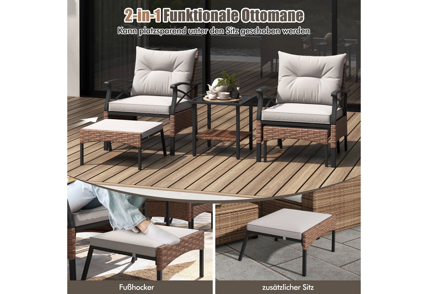 KOMFOTTEU Balkonset Gartenmöbel Sitzgruppe, (Set, 5-tlg), mit weichen Sitz- & Rückenkissen – Bild 3 von 5