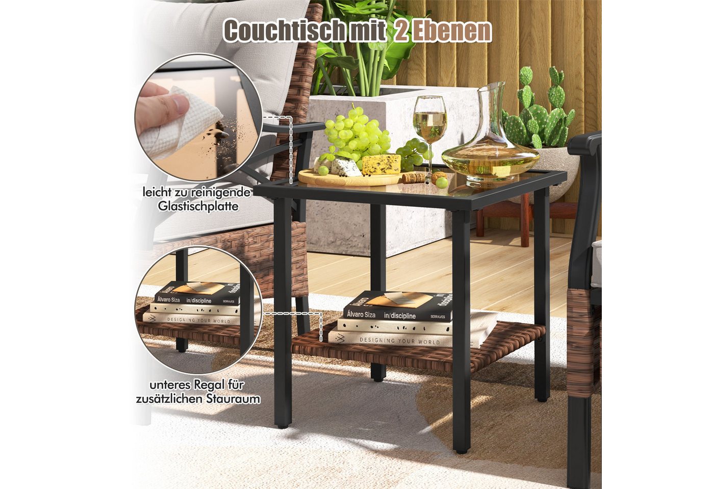 KOMFOTTEU Balkonset Gartenmöbel Sitzgruppe, (Set, 5-tlg), mit weichen Sitz- & Rückenkissen – Bild 4 von 5