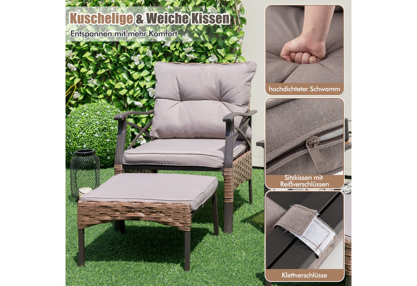 KOMFOTTEU Balkonset Gartenmöbel Sitzgruppe, (Set, 5-tlg), mit weichen Sitz- & Rückenkissen – Bild 5 von 5
