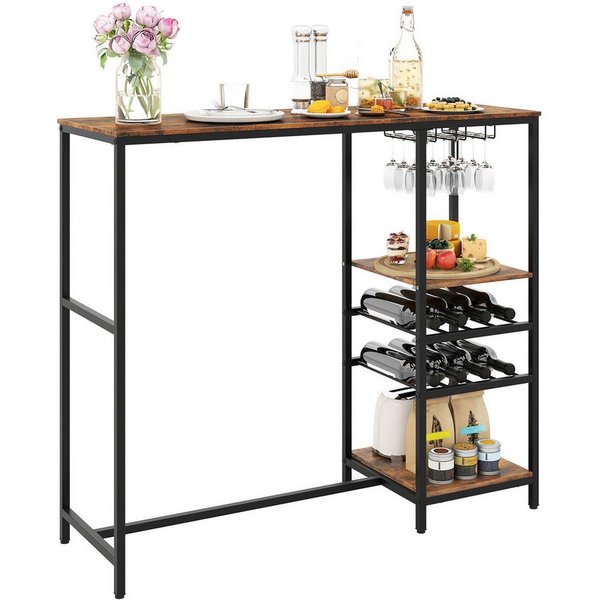 KOMFOTTEU Bartisch, Küchentheke mit Weinregalen & Glashaltern