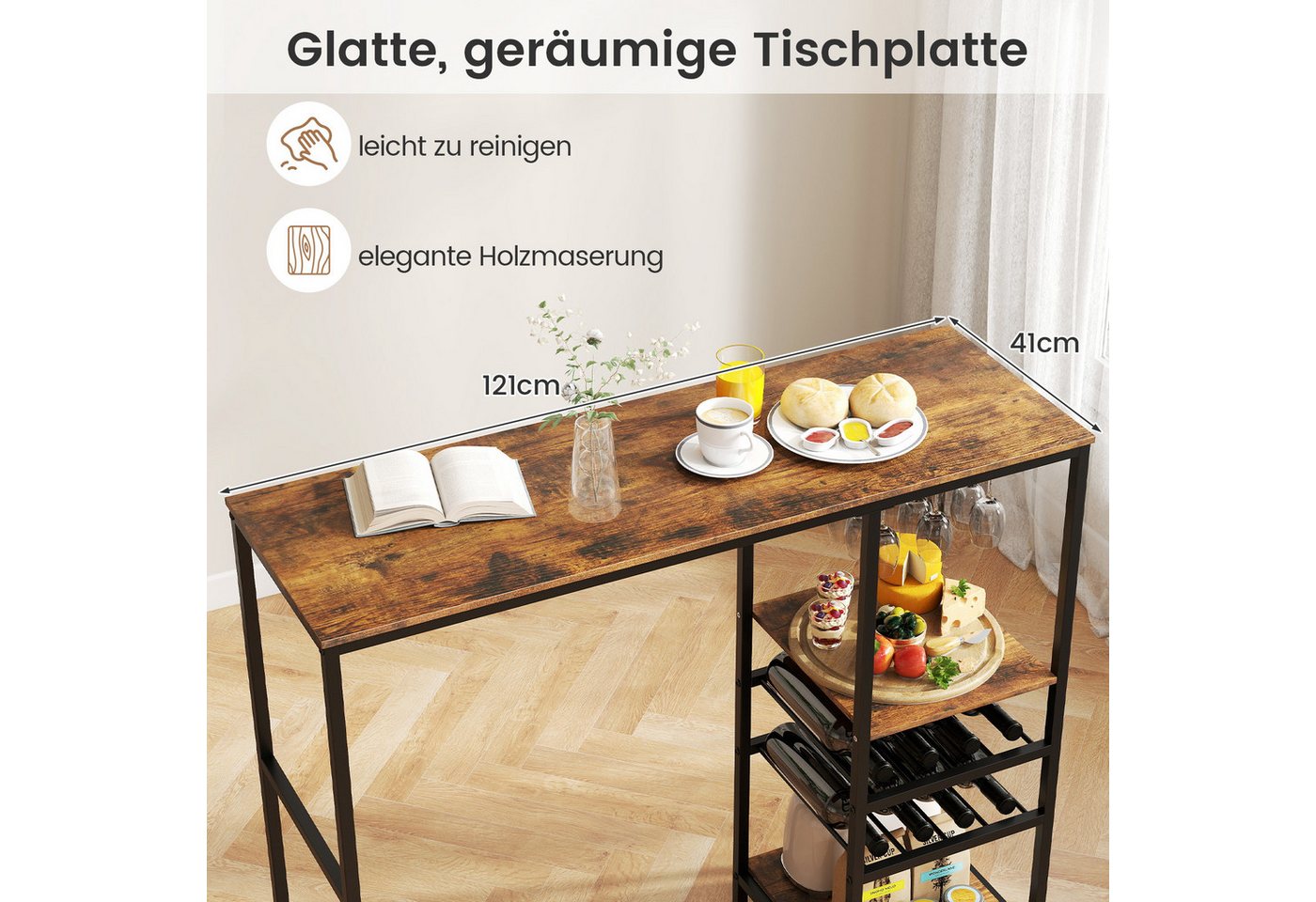 KOMFOTTEU Bartisch, Küchentheke mit Weinregalen & Glashaltern – Bild 5 von 5