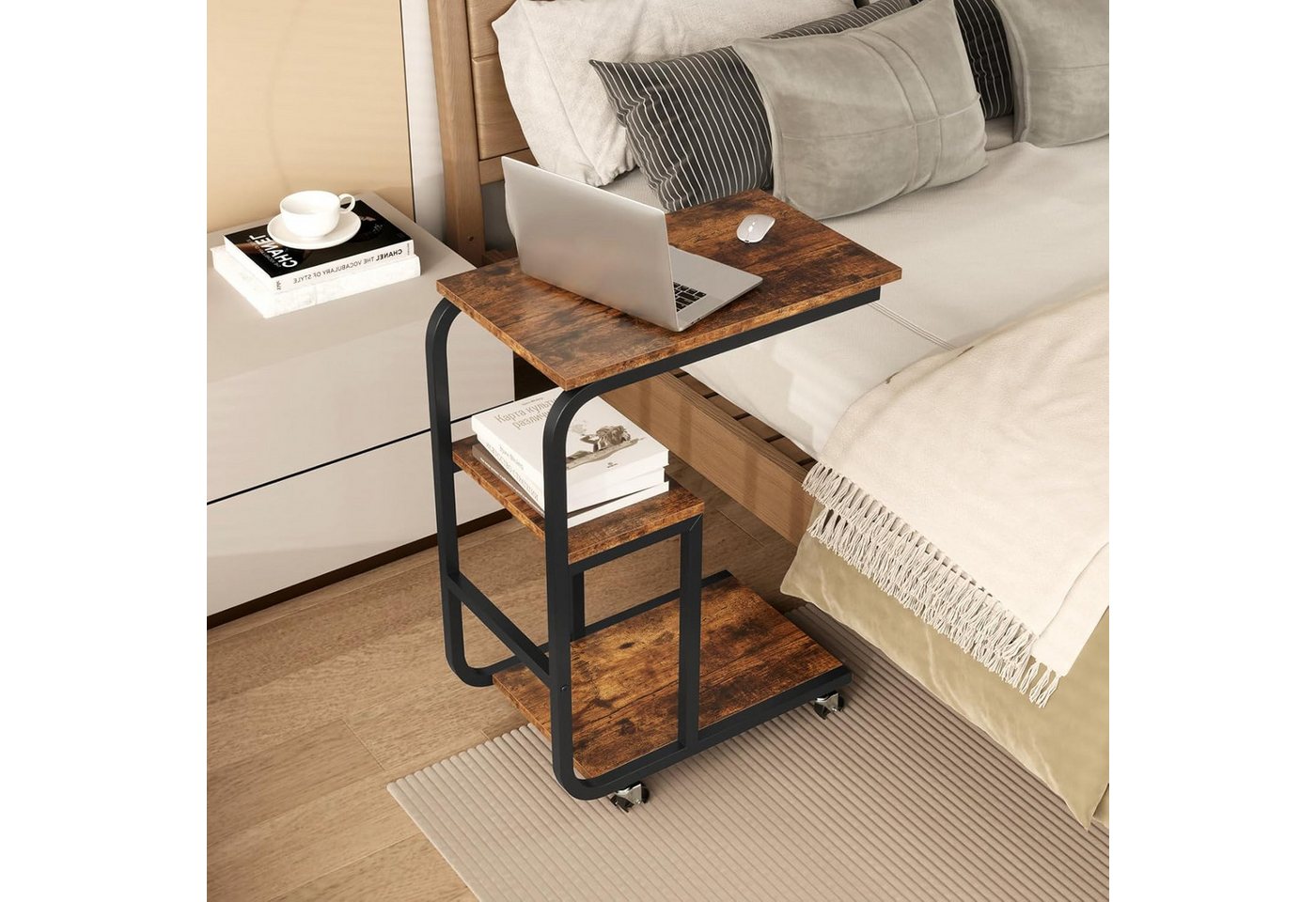 KOMFOTTEU Beistelltisch (1-St), Laptoptisch C-Form Industrie-Design, mit Rollen – Bild 5 von 5