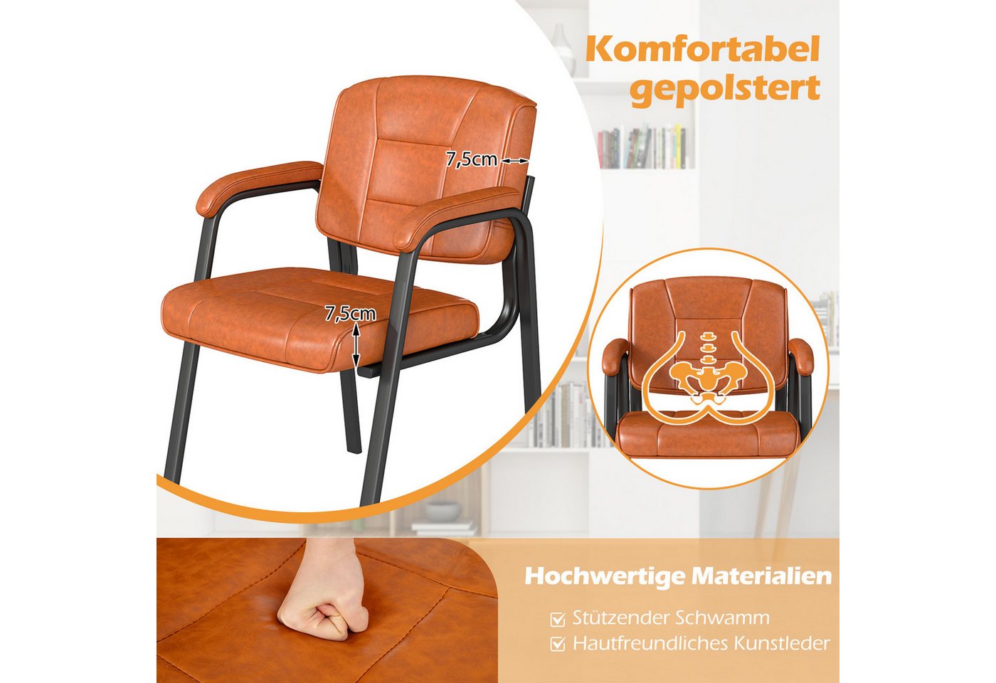 KOMFOTTEU Besucherstuhl (2er Set), Konferenzstühle mit Rutschfesten, Armlehne & Lehne – Bild 3 von 5