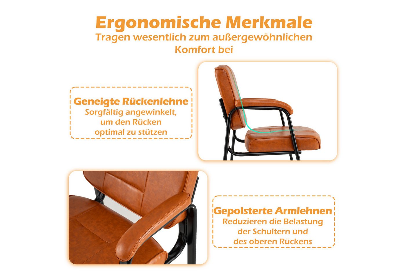 KOMFOTTEU Besucherstuhl (2er Set), Konferenzstühle mit Rutschfesten, Armlehne & Lehne – Bild 4 von 5