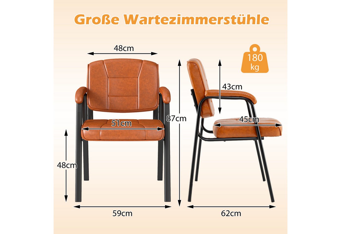 KOMFOTTEU Besucherstuhl (2er Set), Konferenzstühle mit Rutschfesten, Armlehne & Lehne – Bild 5 von 5