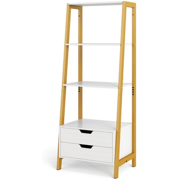 KOMFOTTEU Bücherregal, Leiterregal Standregal mit 2 Schubladen & 4 offenen Ablagen