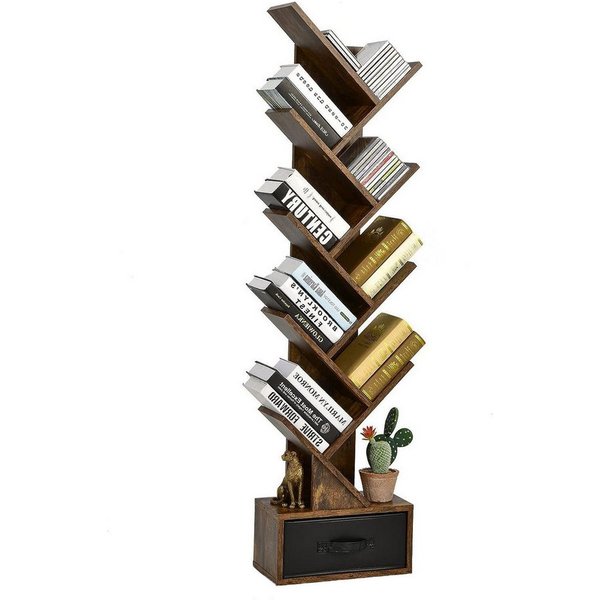 KOMFOTTEU Bücherregal Bücherschrank, mit 10 Ablagen, 38 x 20 x 149,5 cm