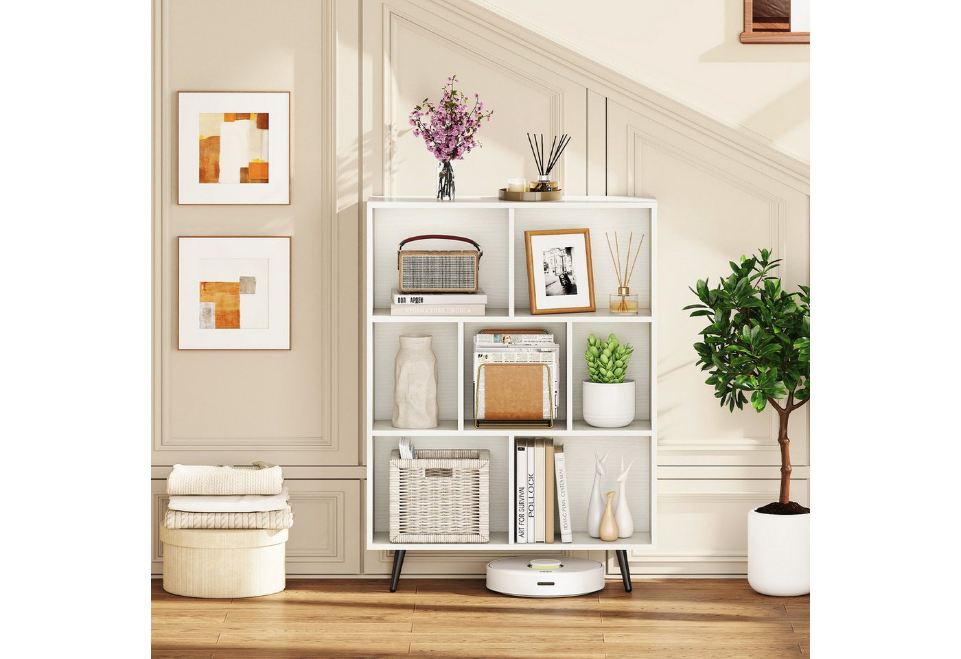 KOMFOTTEU Bücherregal, Standregal mit 7/8/10 Fächern, Metallbeinen und Kippschutzvorrichtung – Bild 2 von 5