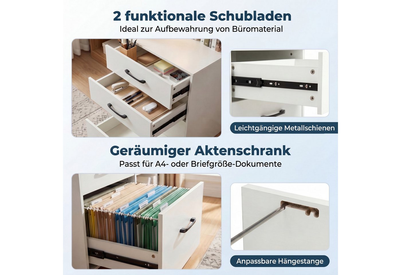 KOMFOTTEU Computertisch, mit integrierter Ladestation, Schubladen & Monitorhalterung – Bild 4 von 5