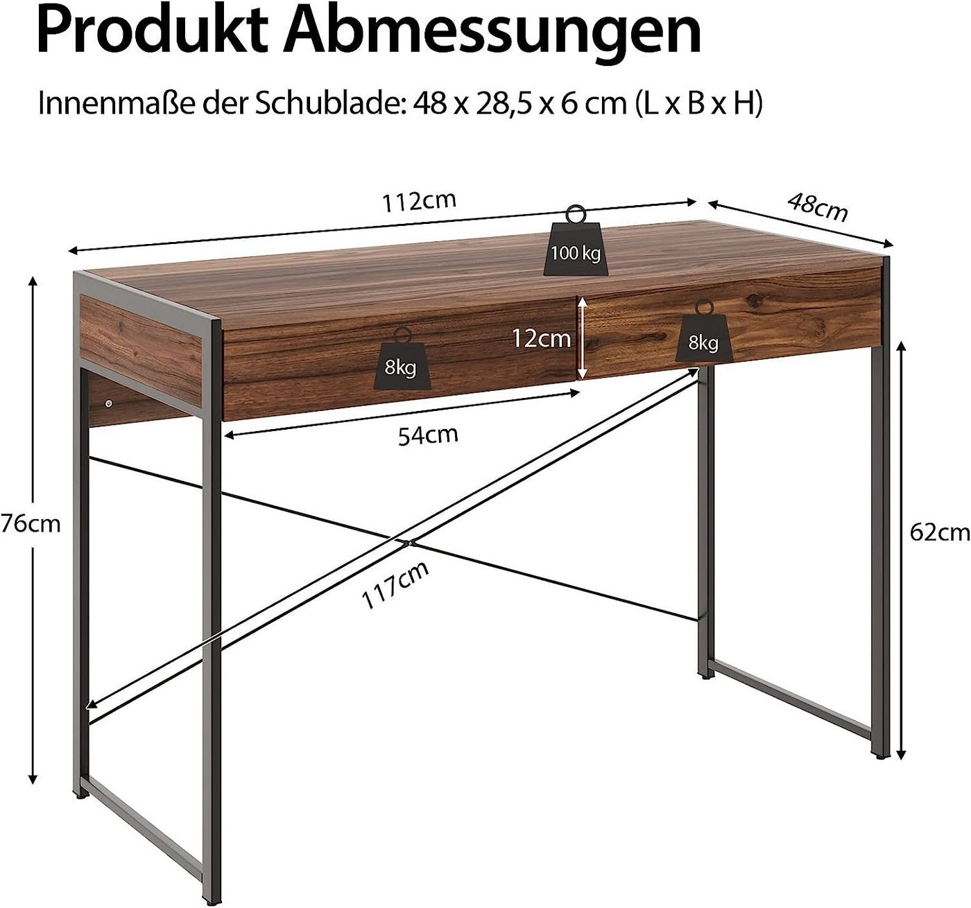 KOMFOTTEU Computertisch Schreibtisch, mit Schubladen – Bild 3 von 5