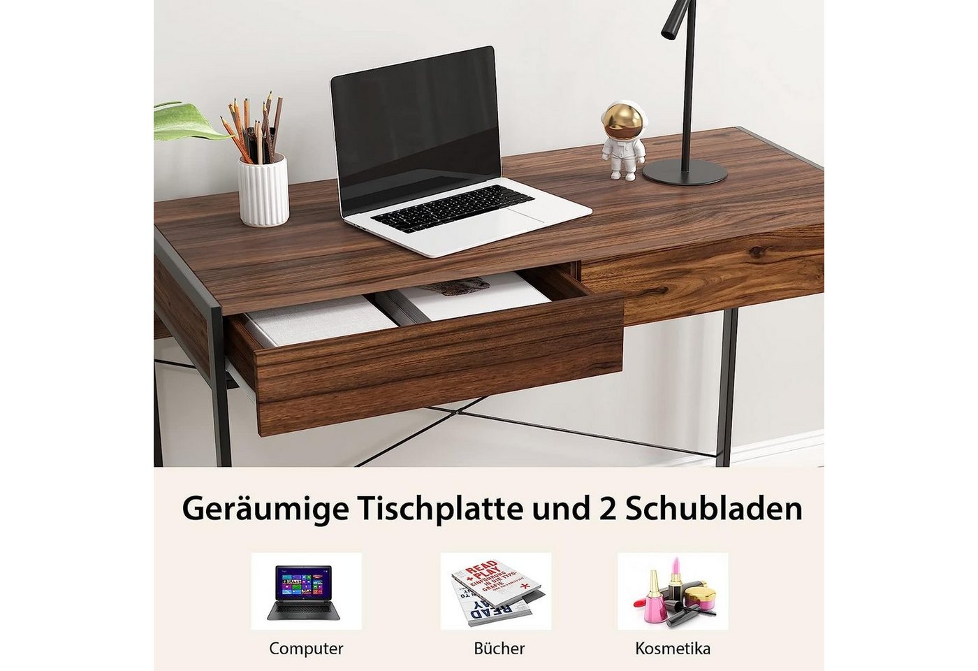 KOMFOTTEU Computertisch Schreibtisch, mit Schubladen – Bild 4 von 5