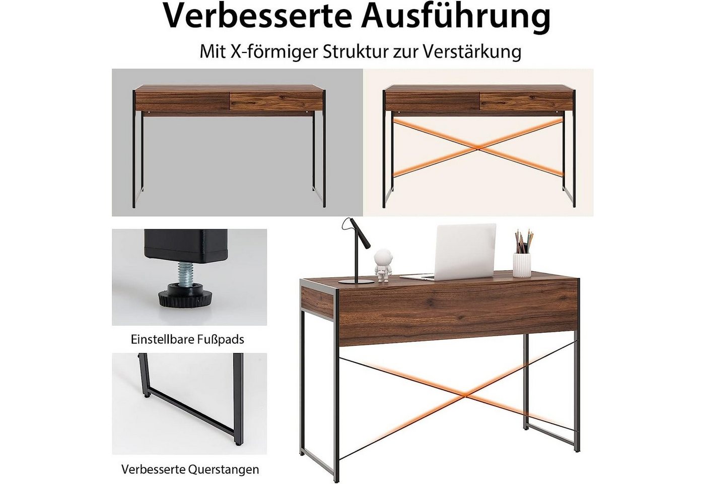 KOMFOTTEU Computertisch Schreibtisch, mit Schubladen – Bild 5 von 5