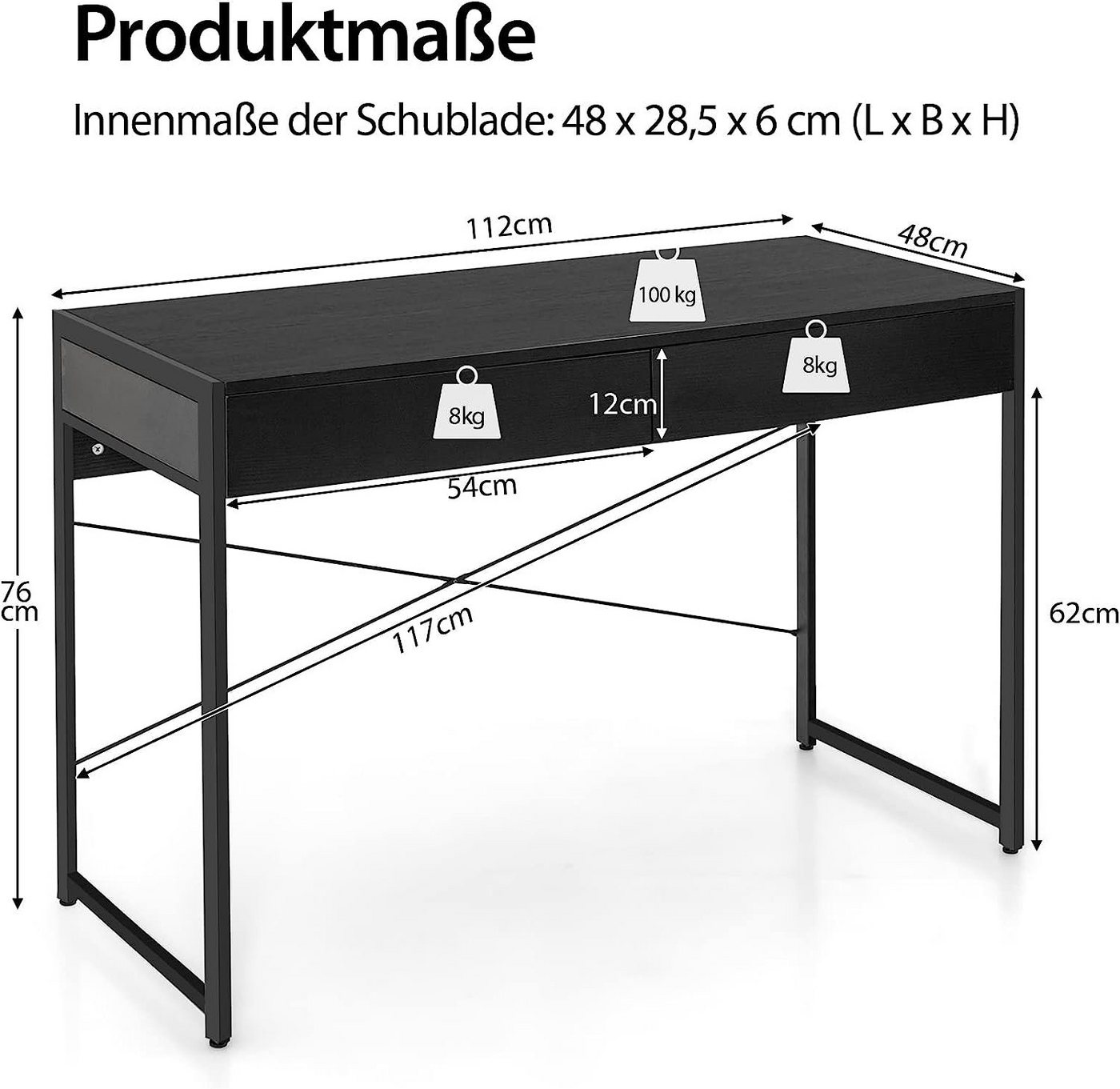 KOMFOTTEU Computertisch Schreibtisch, mit Schubladen – Bild 3 von 5