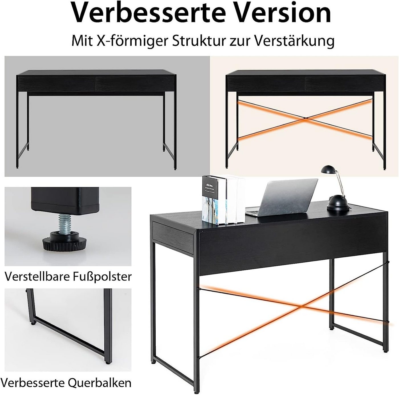 KOMFOTTEU Computertisch Schreibtisch, mit Schubladen – Bild 5 von 5