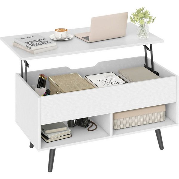 KOMFOTTEU Couchtisch, Kaffeetisch mit anhebbarer Tischplatte, 80 x 40 x 46-60 cm