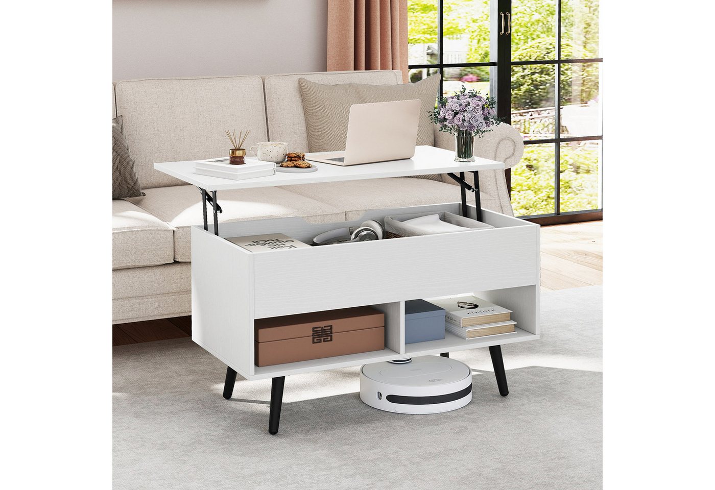 KOMFOTTEU Couchtisch, Kaffeetisch mit anhebbarer Tischplatte, 80 x 40 x 46-60 cm – Bild 2 von 5