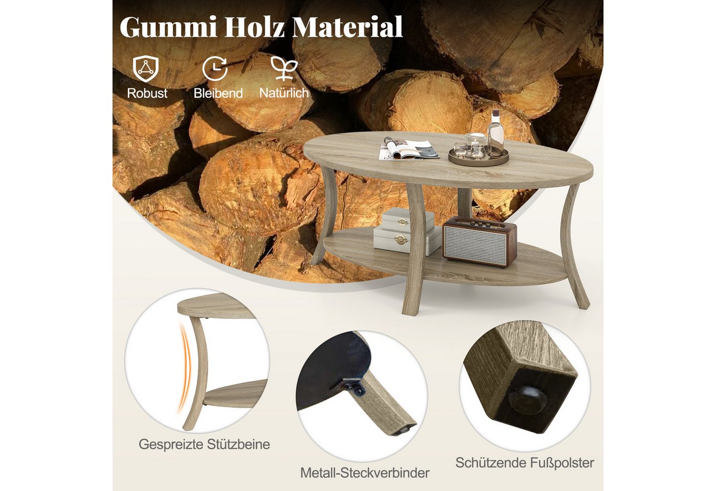 KOMFOTTEU Couchtisch, Akzenttisch Wohnzimmertisch Mitteltisch Sofatisch Kaffeetisch – Bild 4 von 5