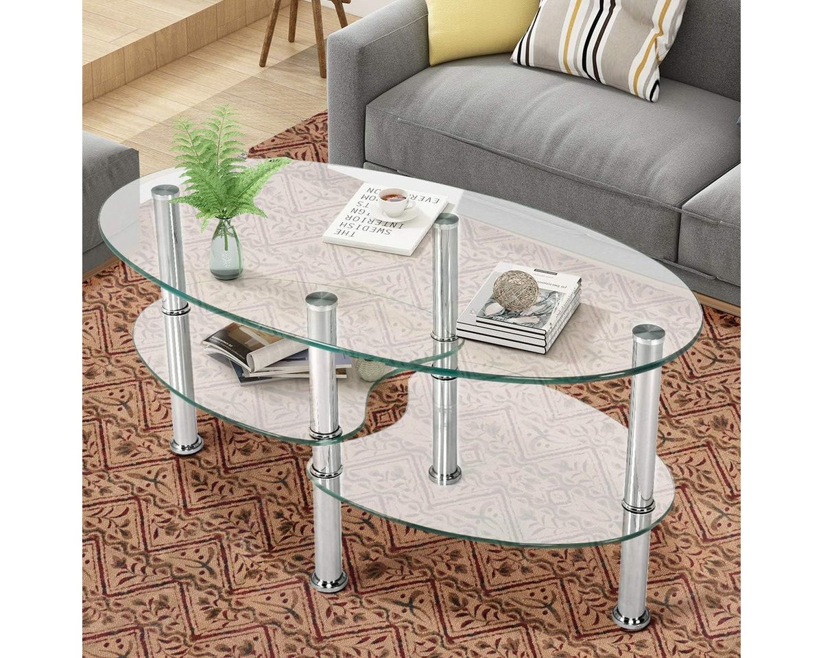KOMFOTTEU Couchtisch Beistelltisch, 3 Ebenen Glastisch, mit Metallgestell – Bild 2 von 5