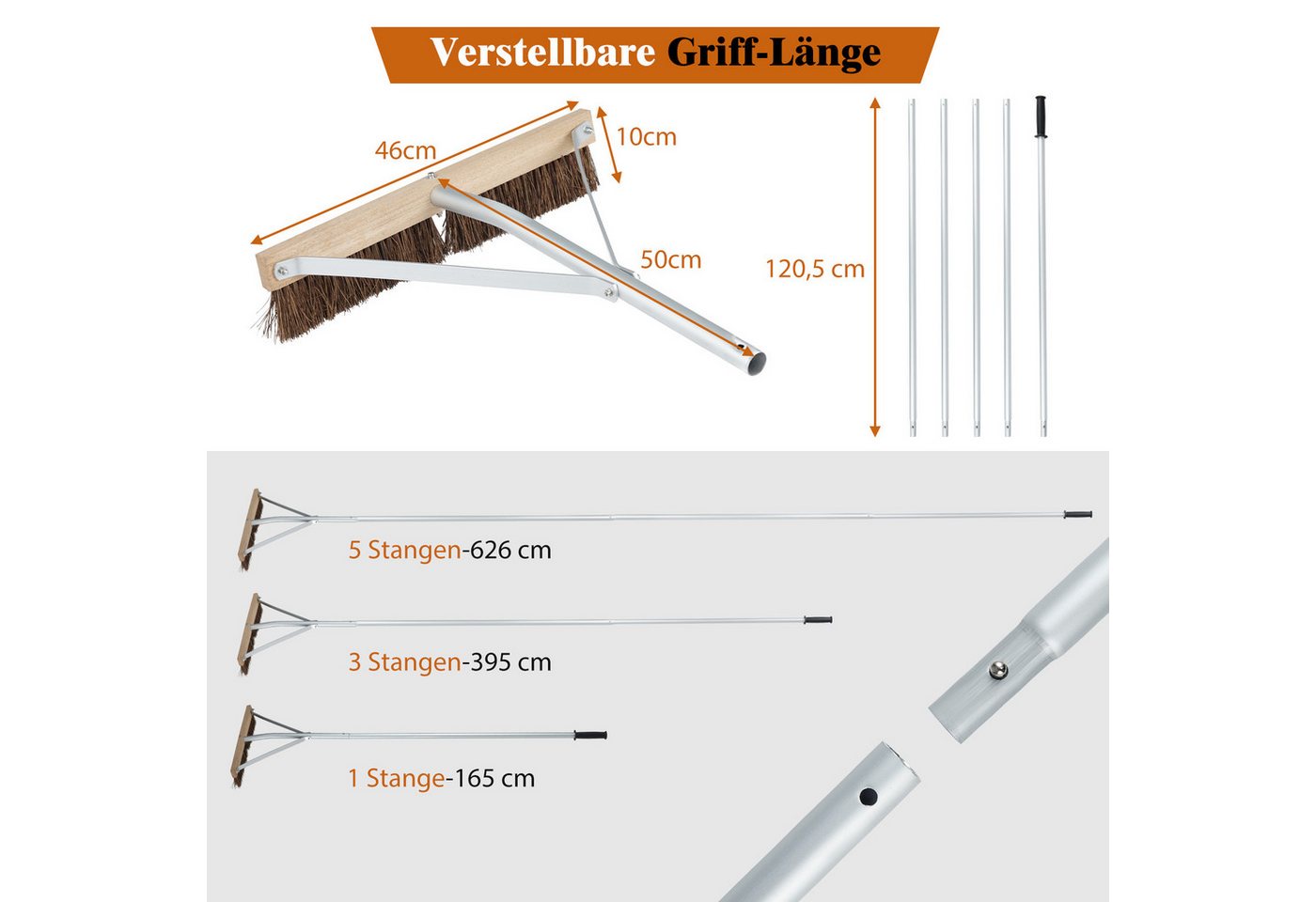 KOMFOTTEU Dachrinnenreiniger, Gartenharke mit Bürstenkopf, Aluminium-Teleskopstangen – Bild 2 von 5