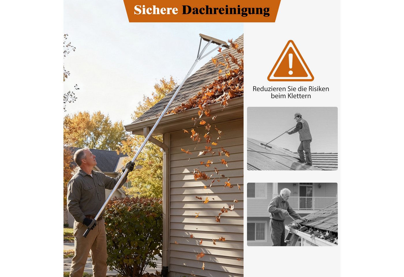 KOMFOTTEU Dachrinnenreiniger, Gartenharke mit Bürstenkopf, Aluminium-Teleskopstangen – Bild 4 von 5