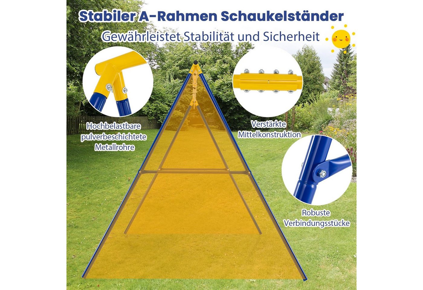 KOMFOTTEU Doppelschaukel Kinderschaukel, (1-tlg), Schaukelgestell, bis 300kg belastbar – Bild 2 von 5