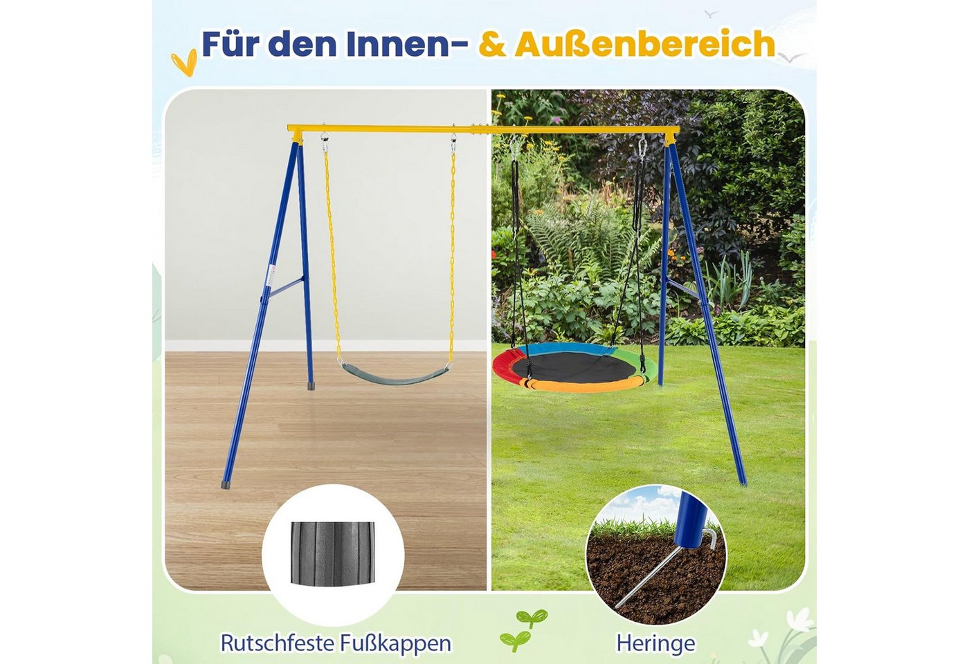 KOMFOTTEU Doppelschaukel Kinderschaukel, (1-tlg), Schaukelgestell, bis 300kg belastbar – Bild 3 von 5