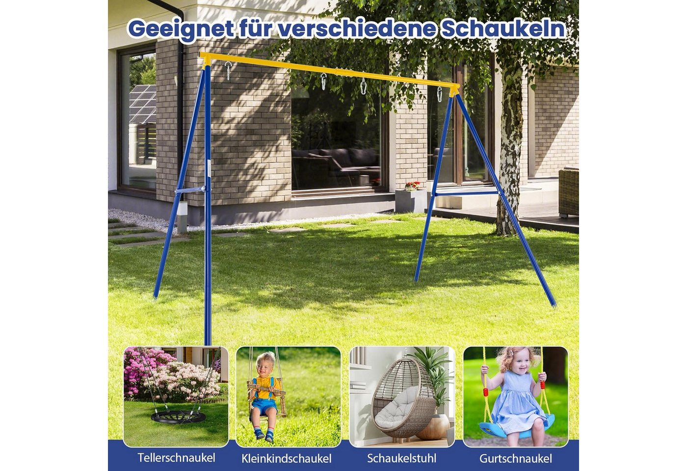 KOMFOTTEU Doppelschaukel Kinderschaukel, (1-tlg), Schaukelgestell, bis 300kg belastbar – Bild 5 von 5