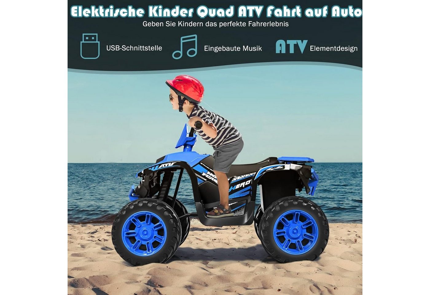 KOMFOTTEU Elektro-Kinderquad Quad Motorrad, mit LED Musik Hupe USB Bluetooth Radio – Bild 2 von 5