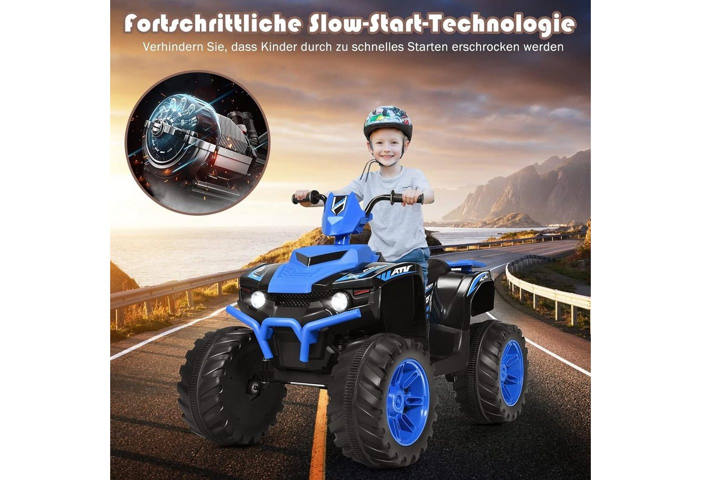 KOMFOTTEU Elektro-Kinderquad Quad Motorrad, mit LED Musik Hupe USB Bluetooth Radio – Bild 4 von 5