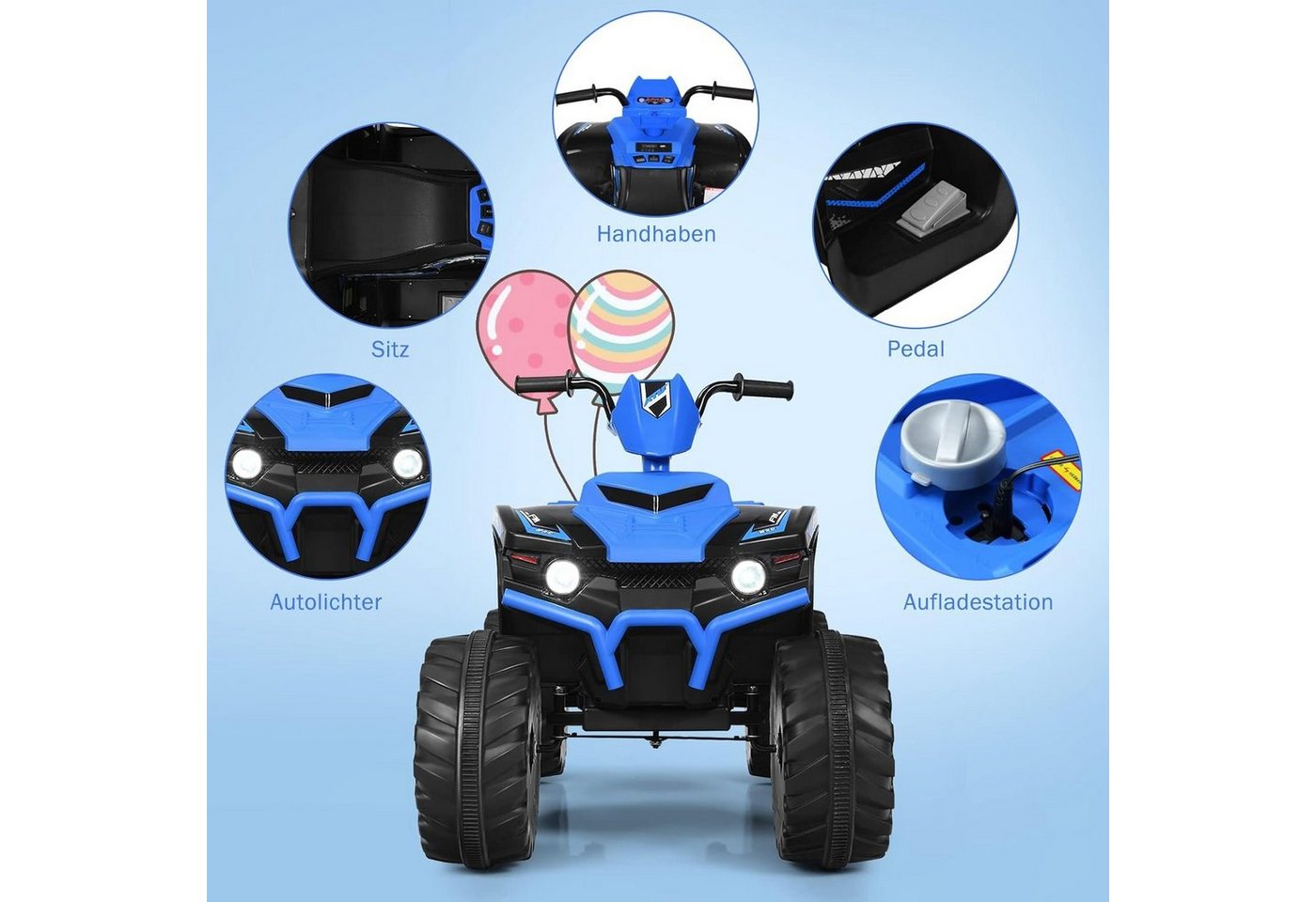 KOMFOTTEU Elektro-Kinderquad Quad Motorrad, mit LED Musik Hupe USB Bluetooth Radio – Bild 5 von 5