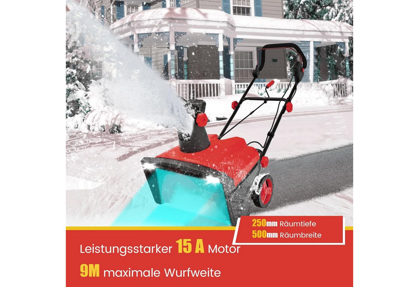 KOMFOTTEU Elektro-Schneefräse mit LED-Scheinwerfern, 50,00 cm Arbeitsbreite, 9 m Auswurfweite – Bild 2 von 5
