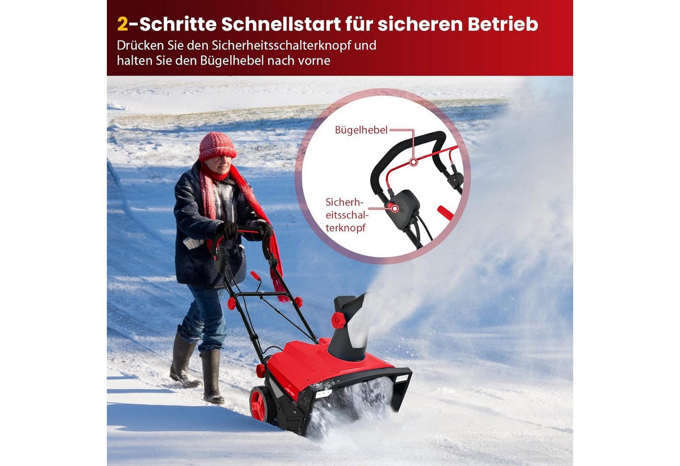 KOMFOTTEU Elektro-Schneefräse mit LED-Scheinwerfern, 50,00 cm Arbeitsbreite, 9 m Auswurfweite – Bild 3 von 5
