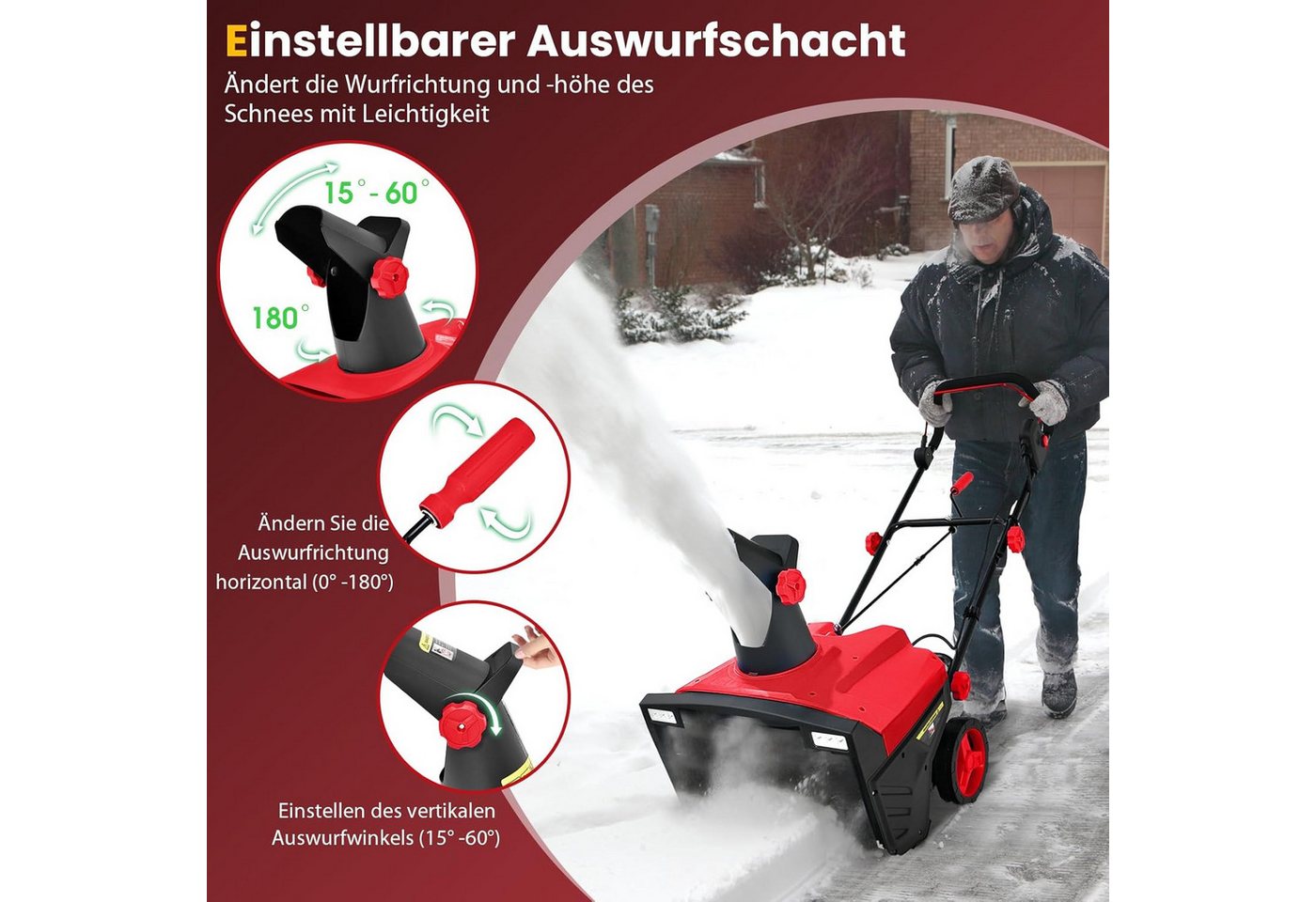 KOMFOTTEU Elektro-Schneefräse mit LED-Scheinwerfern, 50,00 cm Arbeitsbreite, 9 m Auswurfweite – Bild 4 von 5