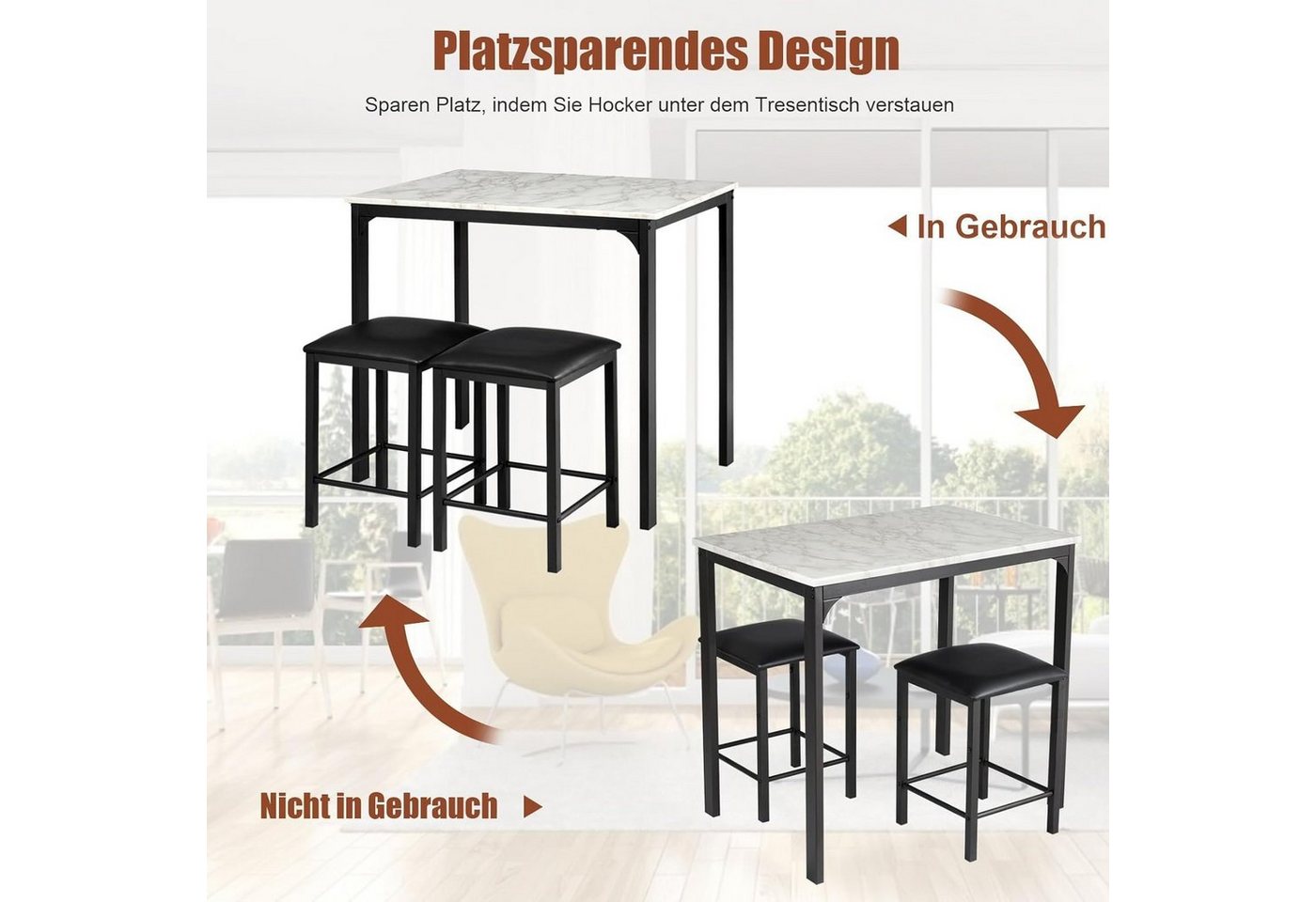 KOMFOTTEU Essgruppe Set 3-teilig, mit Metallgestell, für 2 Personen – Bild 2 von 5