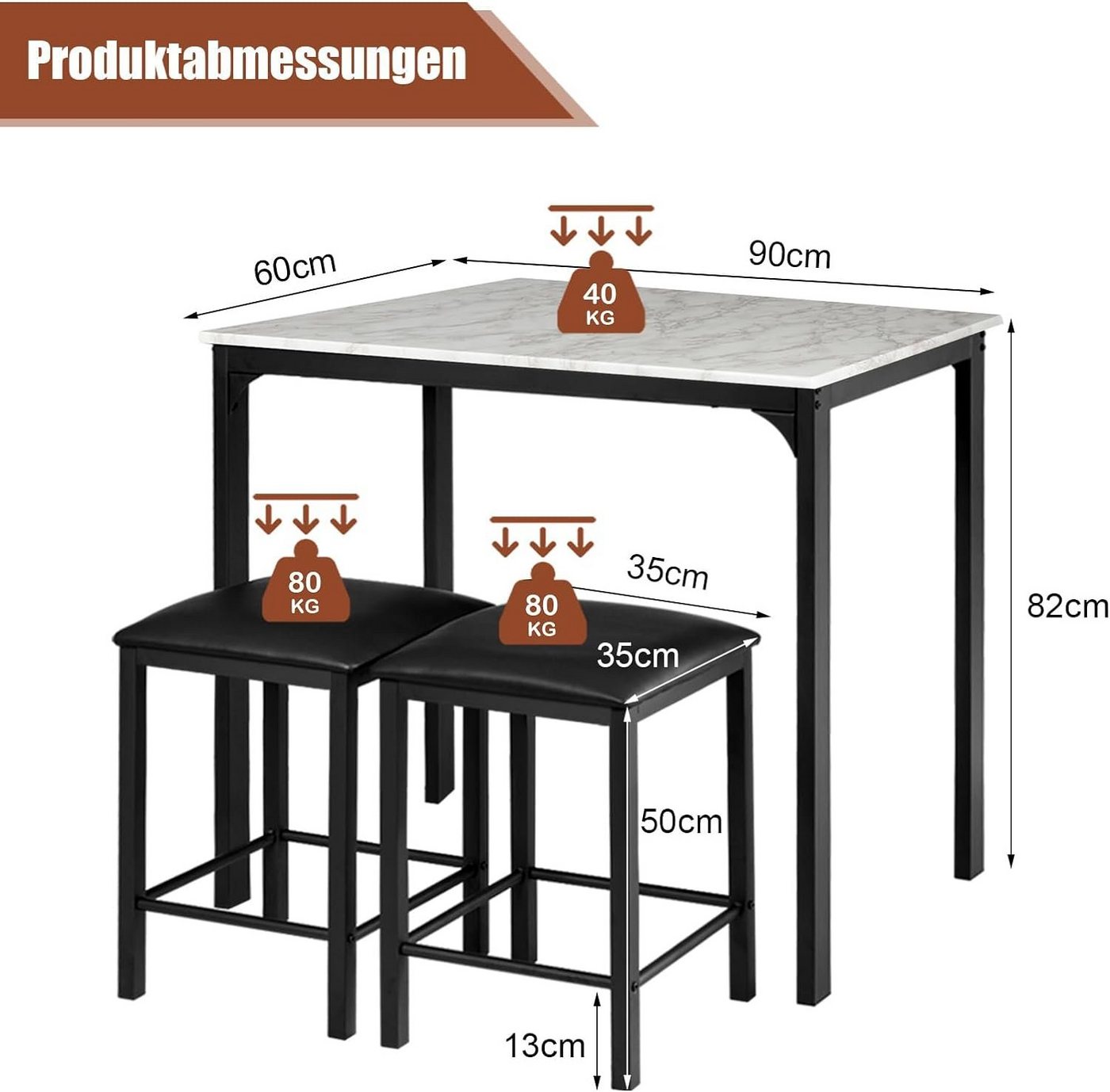 KOMFOTTEU Essgruppe Set 3-teilig, mit Metallgestell, für 2 Personen – Bild 4 von 5
