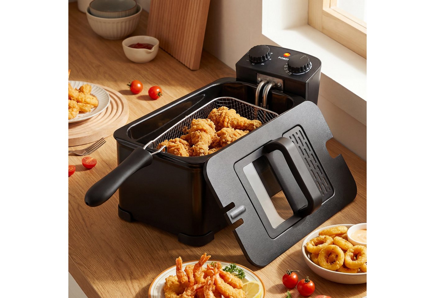 KOMFOTTEU Fritteuse, 2000 W, mit 3 L Öl Kapazität, Timer & verstellbarem Thermostat 150–190°C – Bild 2 von 5