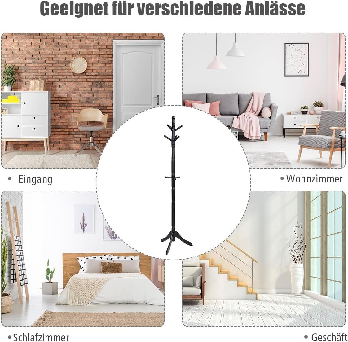 KOMFOTTEU Garderobenständer Kleiderständer, mit 9 Haken & verstellbare Höhen – Bild 5 von 5