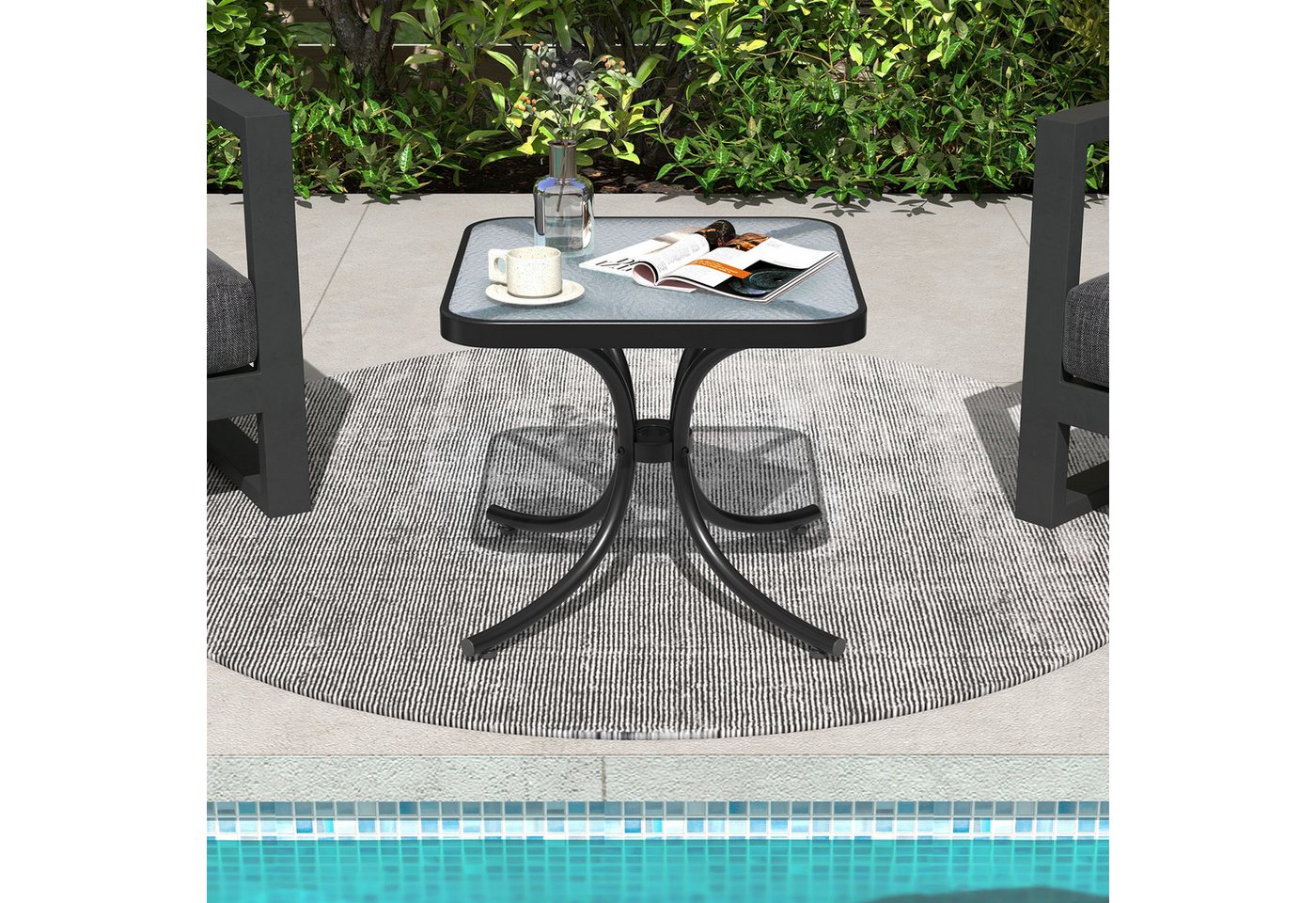 KOMFOTTEU Gartentisch, quadratischer Terrassentisch, mit robustem Metallrahmen – Bild 2 von 5