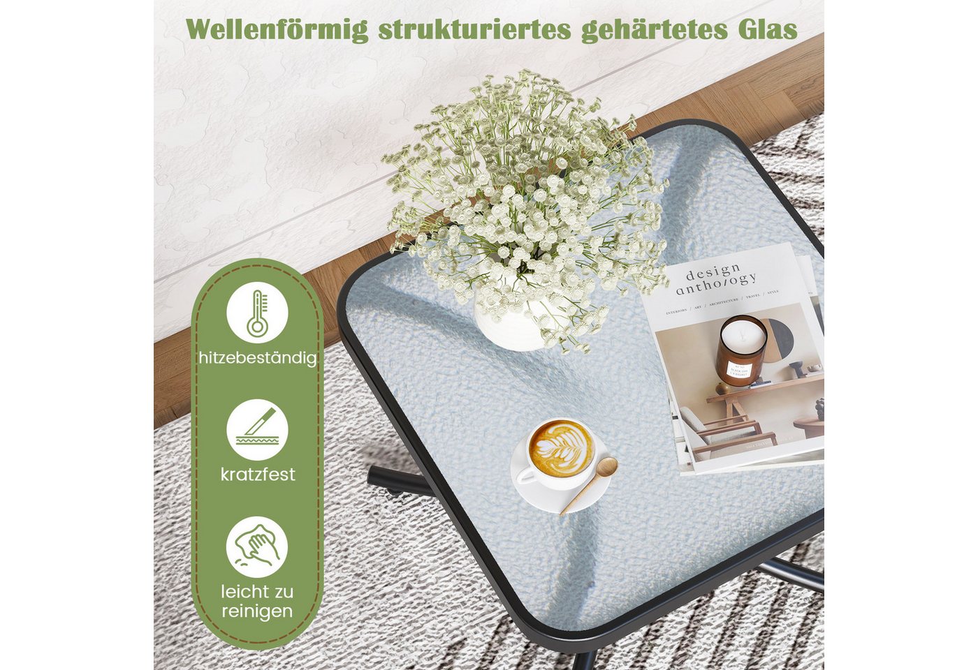 KOMFOTTEU Gartentisch, quadratischer Terrassentisch, mit robustem Metallrahmen – Bild 3 von 5