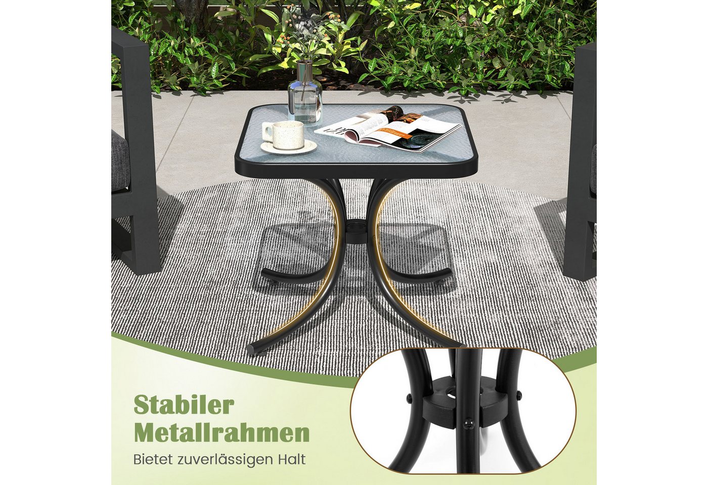 KOMFOTTEU Gartentisch, quadratischer Terrassentisch, mit robustem Metallrahmen – Bild 4 von 5
