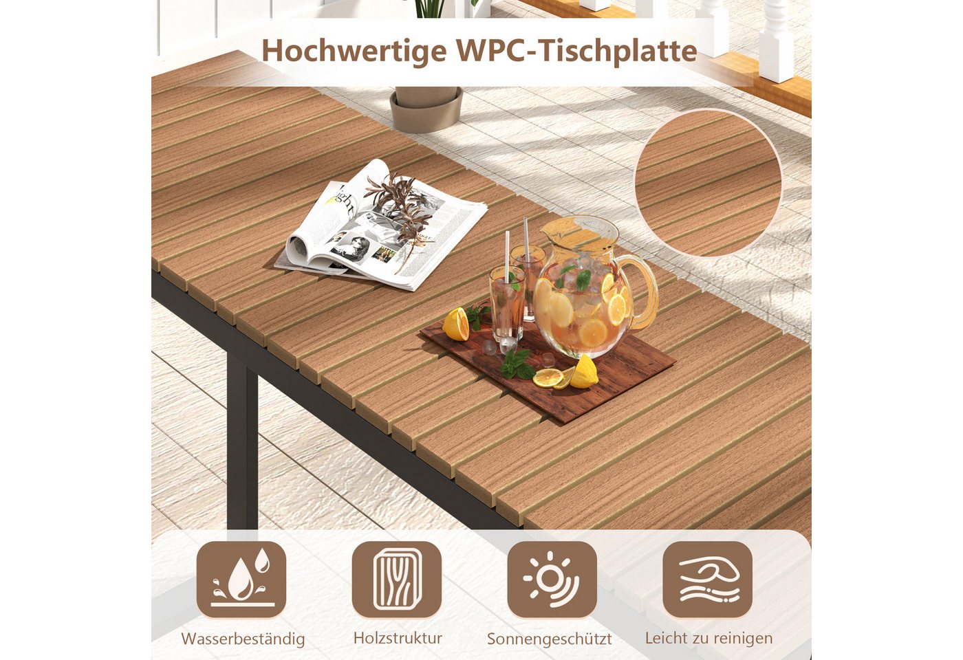 KOMFOTTEU Gartentisch, Bartisch Beistelltisch wetterfest mit Holzoptik – Bild 4 von 5