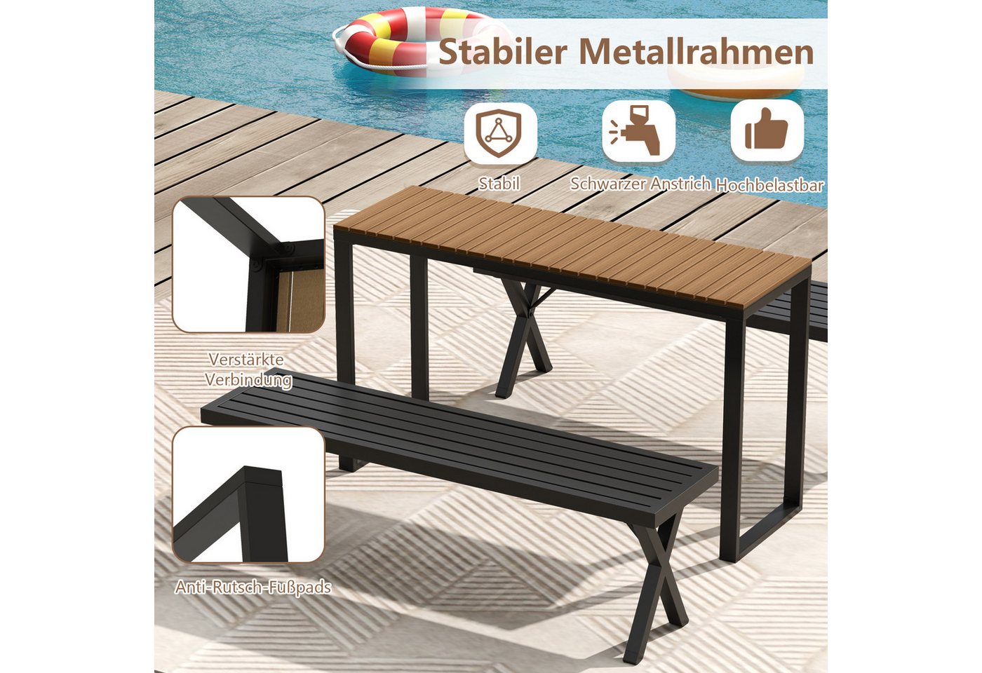 KOMFOTTEU Gartentisch, Bartisch Beistelltisch wetterfest mit Holzoptik – Bild 5 von 5