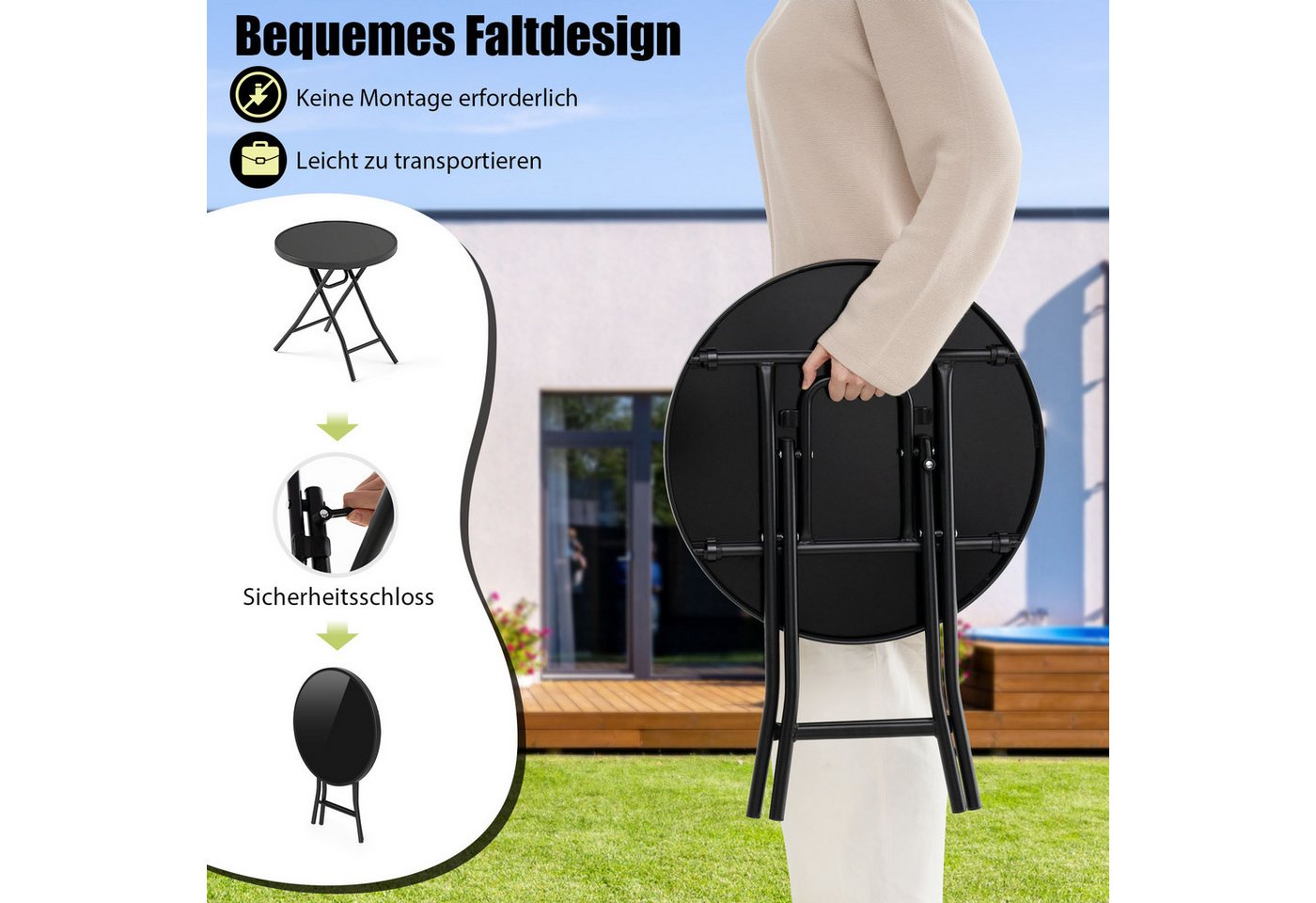 KOMFOTTEU Gartentisch, Beistelltisch klappbar aus Metall, rund – Bild 4 von 5