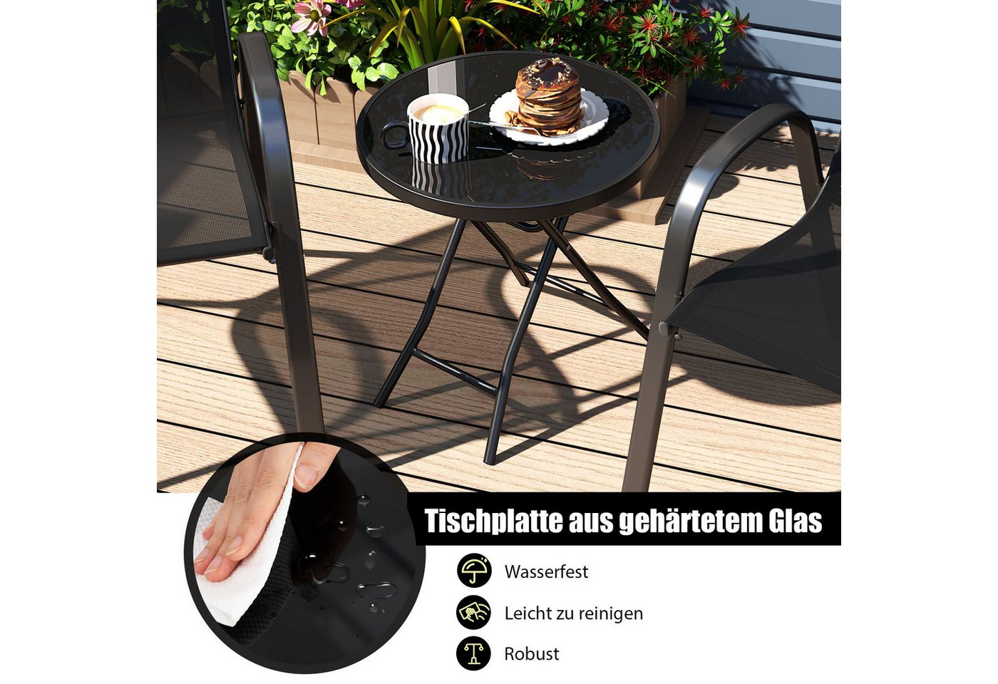 KOMFOTTEU Gartentisch, Beistelltisch klappbar aus Metall, rund – Bild 5 von 5