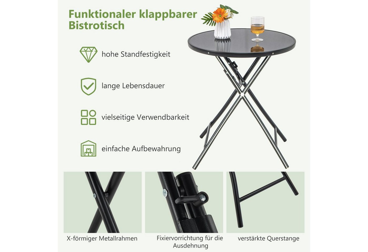 KOMFOTTEU Gartentisch Ø59cm, aus Metall und gehärtetem Glas – Bild 2 von 5