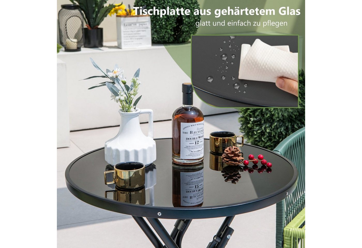 KOMFOTTEU Gartentisch Ø59cm, aus Metall und gehärtetem Glas – Bild 3 von 5