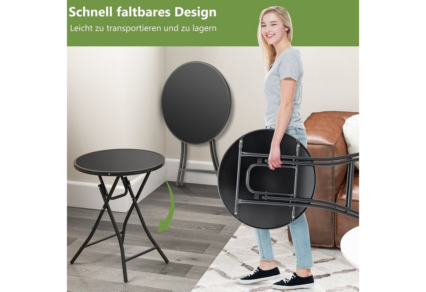 KOMFOTTEU Gartentisch Ø59cm, aus Metall und gehärtetem Glas – Bild 4 von 5